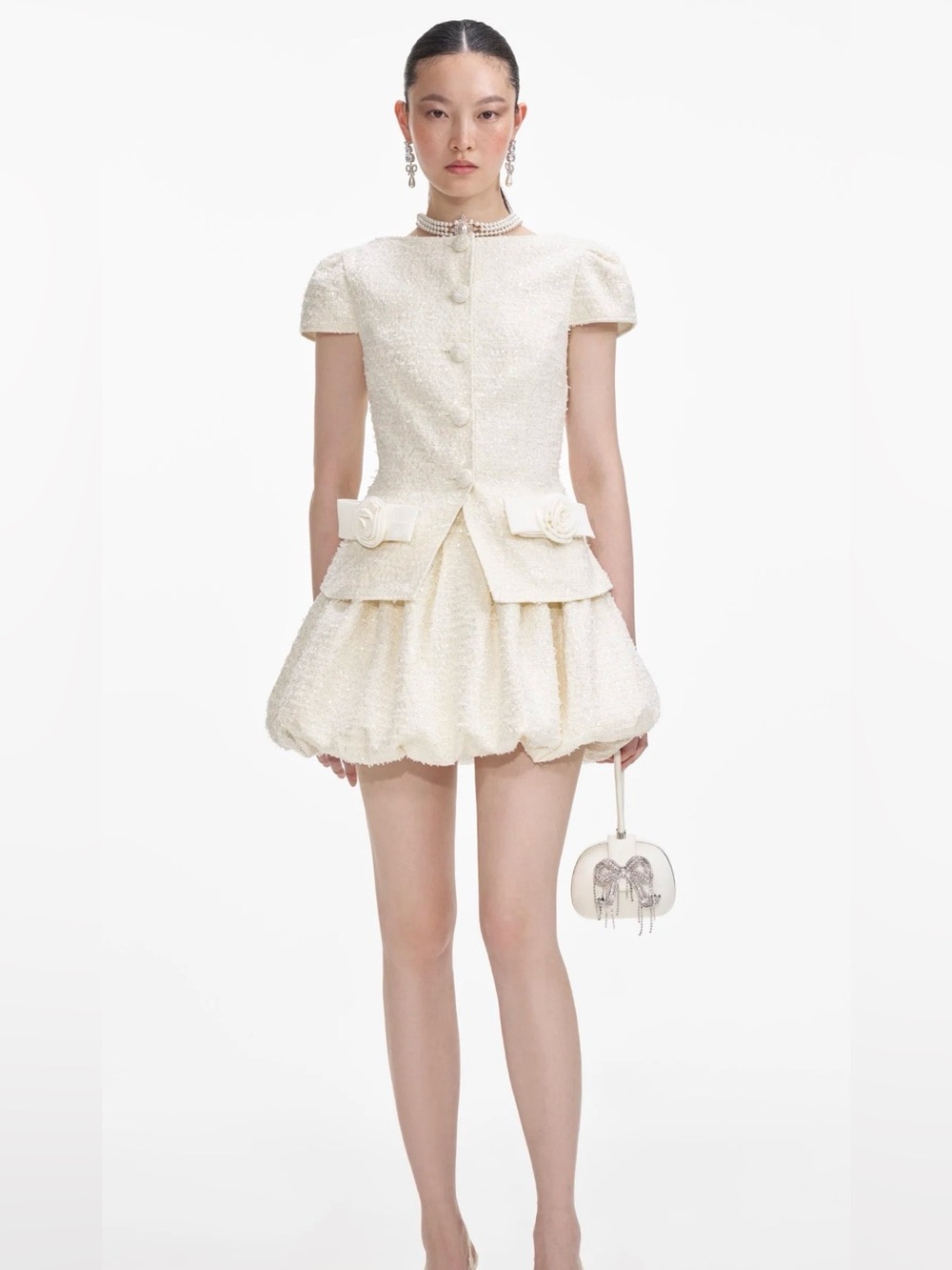 Self-Portrait Boucle Bow Detail Mini Dress